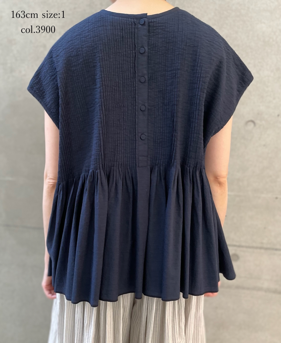 INMDS26053(シャツ) HANDWOVEN COTTON HAKEME CREW NECK FRENCH/SL SHIRTS WITH PINTUCK