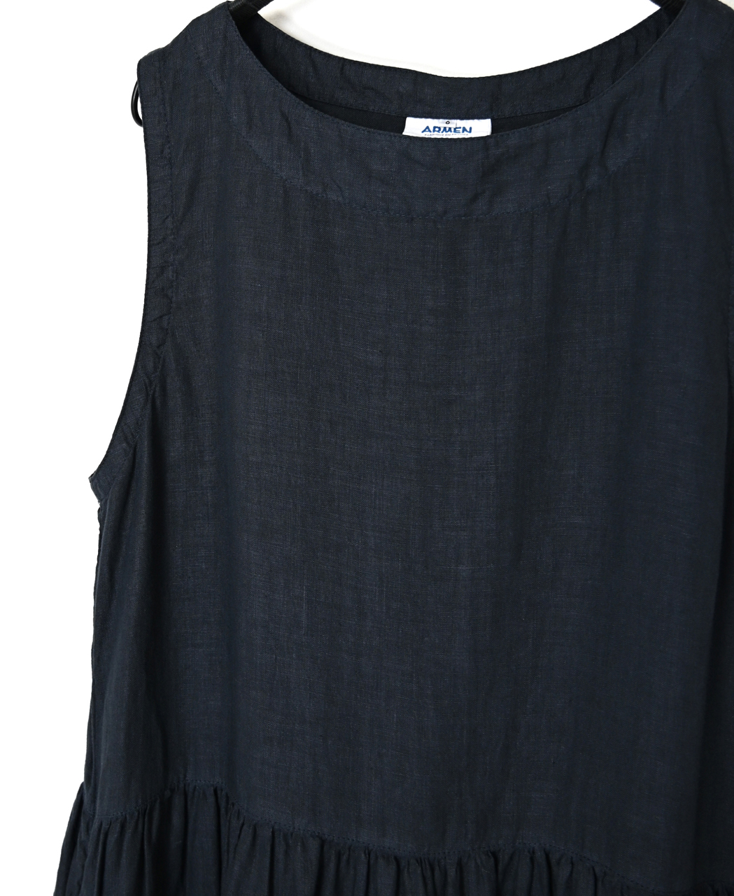 NAM1633LP (ワンピース) LINEN PLAIN (OVERDYE) BOAT NECK NO/SL ONE