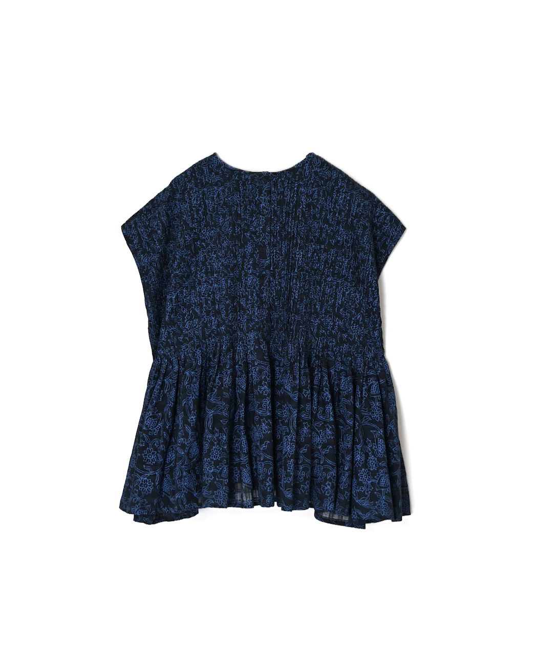 INMDS26096(シャツ) POWER LOOM COTTON DOBIE CHECK FLOWER HAND SCREEN PRINT CREW-NECK FRENCH/SL SHIRTS WITH PINTUCK