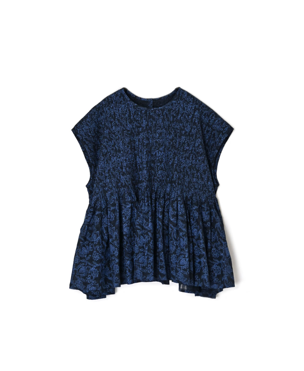 INMDS26096(シャツ) POWER LOOM COTTON DOBIE CHECK FLOWER HAND SCREEN PRINT CREW-NECK FRENCH/SL SHIRTS WITH PINTUCK