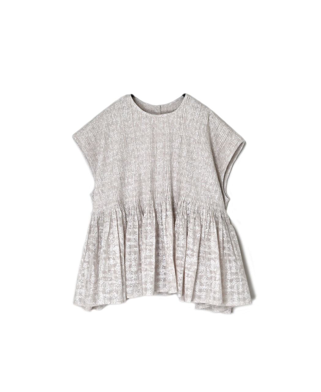 INMDS26096(シャツ) POWER LOOM COTTON DOBIE CHECK FLOWER HAND SCREEN PRINT CREW-NECK FRENCH/SL SHIRTS WITH PINTUCK