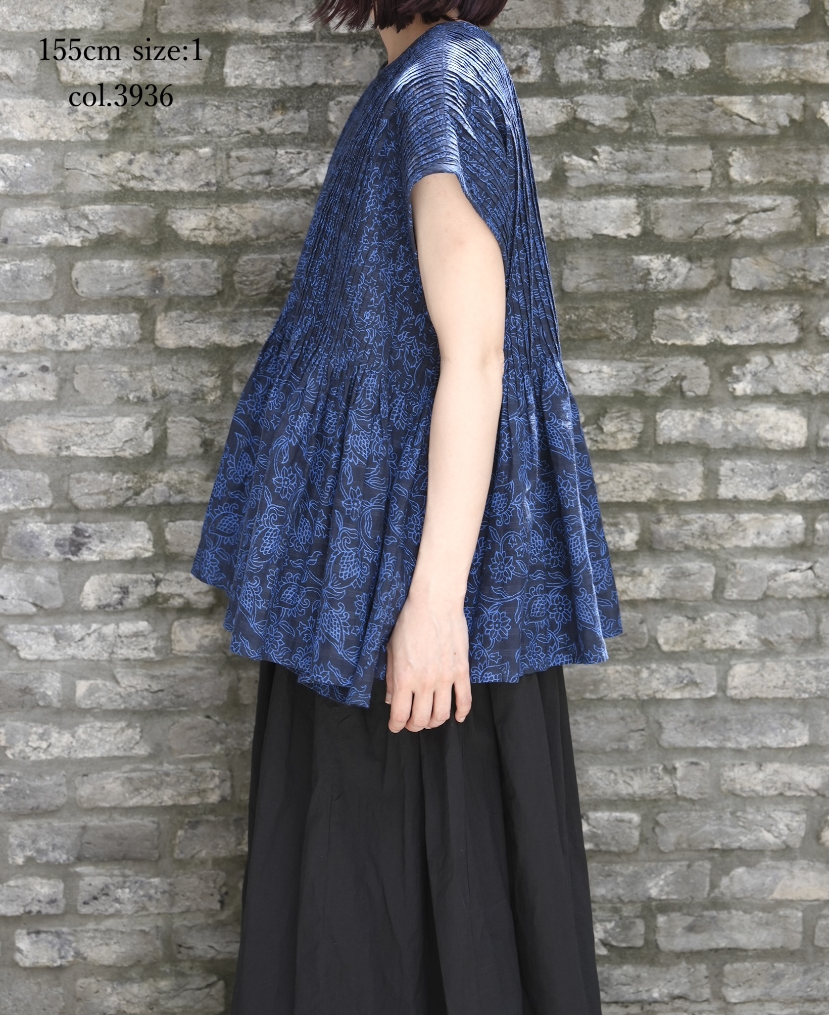 INMDS26096(シャツ) POWER LOOM COTTON DOBIE CHECK FLOWER HAND SCREEN PRINT CREW-NECK FRENCH/SL SHIRTS WITH PINTUCK