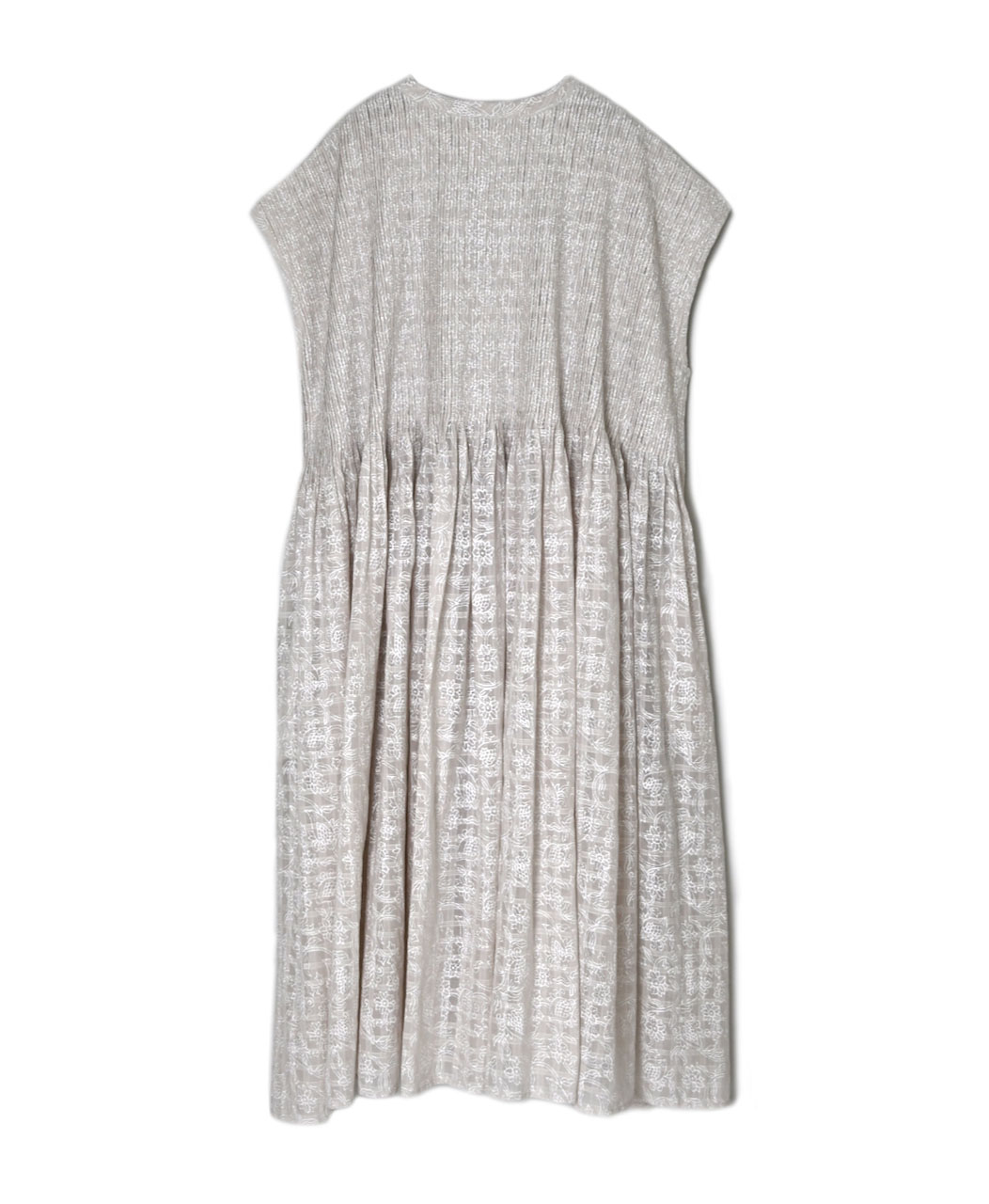 INMDS26097(ワンピース) POWER LOOM COTTON DOBIE CHECK FLOWER HAND SCREEN PRINT V-NECK FRENCH/SL PULLOVER DRESS MINI PINTUCK