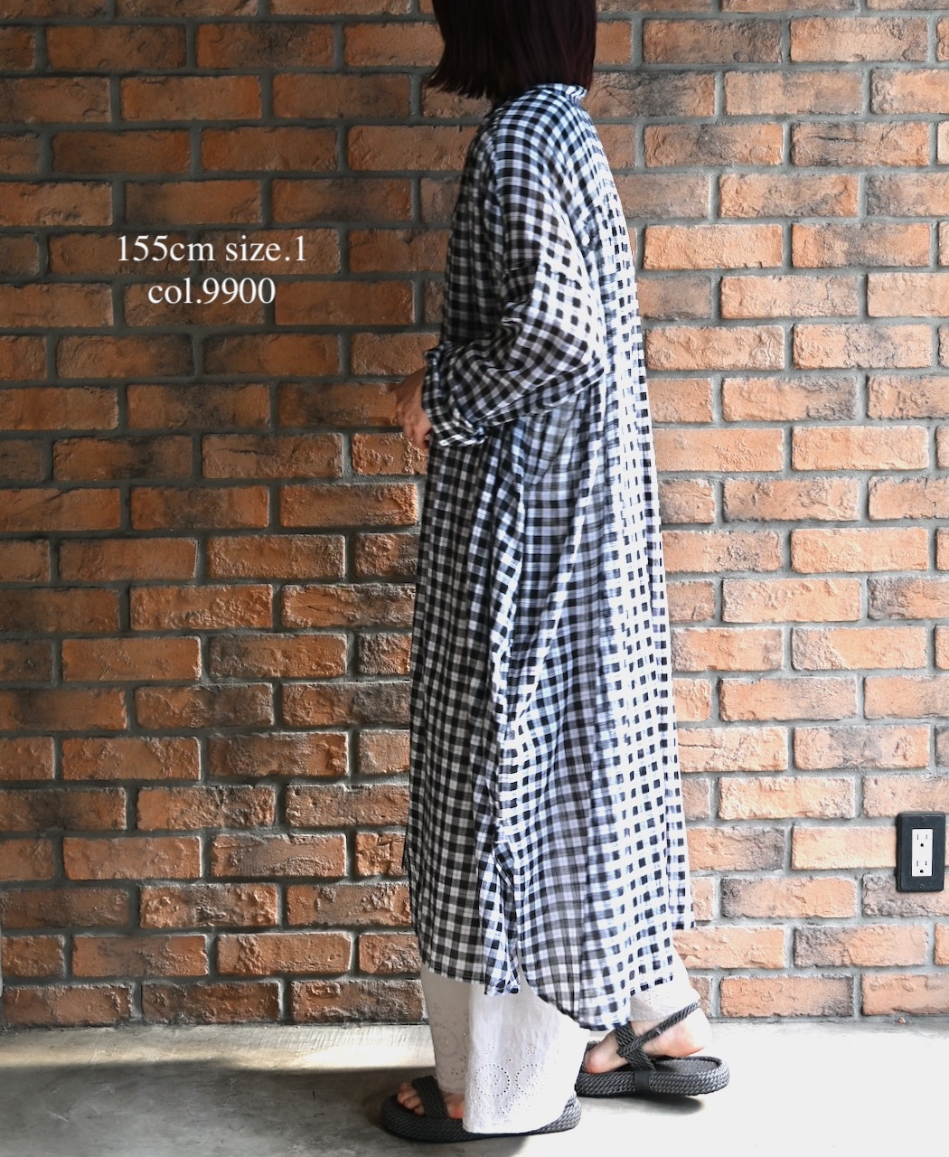 NSL26103(ワンピース) FANCY GINGHAM CHECK BANDED COLLAR GATHER SHIRT DRESS