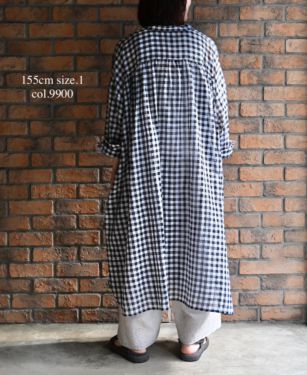 NSL26103(ワンピース) FANCY GINGHAM CHECK BANDED COLLAR GATHER SHIRT DRESS