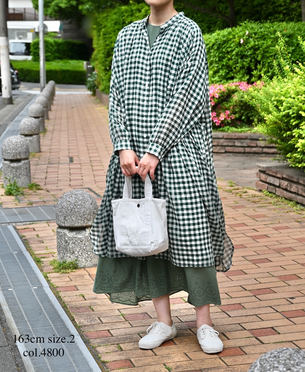 NSL26103(ワンピース) FANCY GINGHAM CHECK BANDED COLLAR GATHER SHIRT DRESS