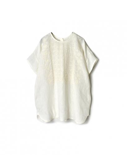 NMDS20022 (シャツ) 80'S POWER LOOM LINEN PLAIN BACK OPENING CREW-NECK S/SL EMB SHIRT