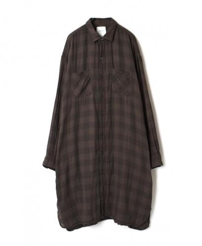 INAM2001DGD (ロングシャツ) DOUBLE GAUZE OVER DYED CHECK UTILITY REGULAR COLLAR LONG SHIRT