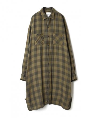 INAM2001DGD DOUBLE GAUZE OVER DYED CHECK UTILITY REGULAR COLLAR LONG SHIRT