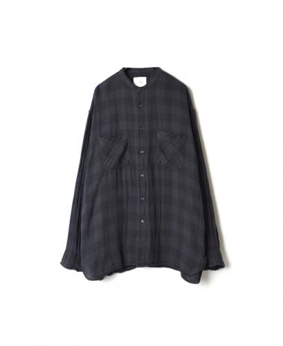 INAM1971DGD DOUBLE GAUZE OVER DYED CHECK UTILITY BANDED COLLAR SHIRT