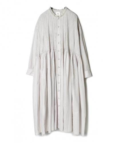 NMDS21574 80'S ORGANIC VOILE CHECK LACE COLLAR DRESS WITH MINI PINTUCK