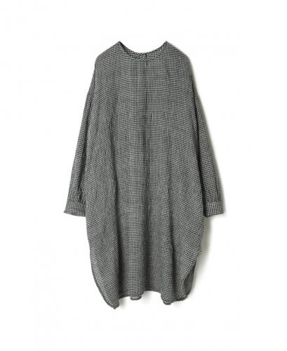 NMDS21532 BOILED WOOL GINGHAM CHECK BACK OPENING CREW-NECK SHIRT DRESS