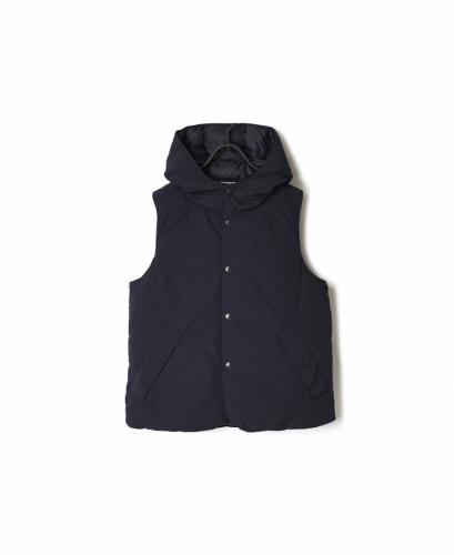 NAM2157 DOWN NYLON x COTTON SNAP FRONT HOODED VEST WITH DOWN LINING