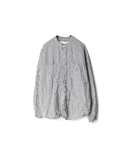 NVL1951BSW (シャツ) COTTON STRIPE BANDED COLLAR L/SL OVERSIZED SHIRT