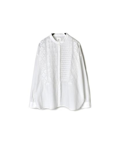 NMDS20061(ブラウス) 60'S ORGANIC CAMBRIC BANDED COLLAR EMB SHIRT