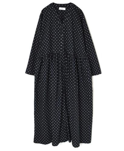 NSL23522 (ワンピース) 40'S POPLIN DOT PRINT V-NECK GATHERED DRESS
