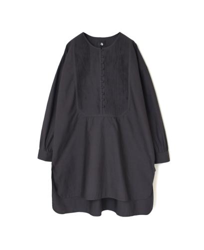 NMDS23552 (ロングシャツ) 40'S ORGANIC POPLIN PLAIN CREW NECK BOSOM LONG SHIRT WITH MINI PINTUCK