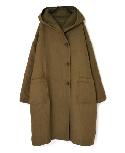NSL23512 (コート) WOOL LINEN PLAIN WITH QUILTED LINING HOODED REVERSIBLE LONG COAT WITH BELT