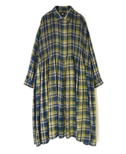 NMDS23614 (ワンピース) WOOL COTTON TWILL WEAVE CHECK REGULAR COLLAR DRESS WITH MINI PINTUCK