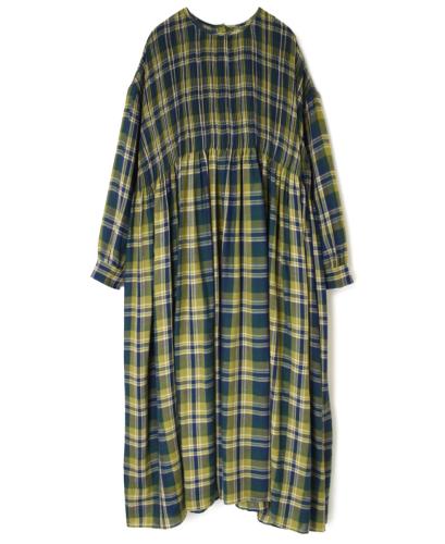 NMDS23612 (ワンピース) WOOL COTTON TWILL WEAVE CHECK CREW NECK P/O DRESS WITH MINI PINTUCK