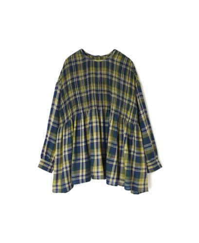NMDS23611 (ブラウス) WOOL COTTON TWILL WEAVE CHECK CREW NECK P/O SHIRT WITH MINI PINTUCK