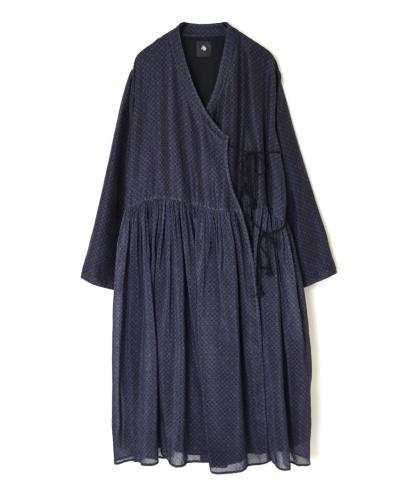 NMDS22563P (ワンピース) HANDWOVEN COTTON SILK REPETITIONAL FLOWER PRINT GATHERED CACHE COEUR DRESS