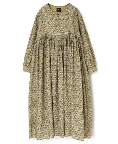 INMDS23722 (ワンピース) 60'S COTTON GENTIANA FLOWER BLOCK PRINT RAJASTHAN TUCK GATHERED DRESS