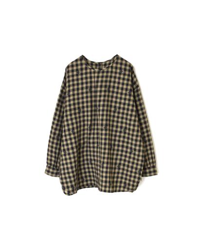 NMDS23601 (ブラウス) WOOL GINGHAM CHECK WITH JACQUARD BACK OPENING CREW-NECK SHIRT