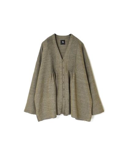 INMDS23752 (ブラウス) TWIST YARN WOOL V-NECK FRONT OPENING BLOUSE WITH MINI PINTUCK