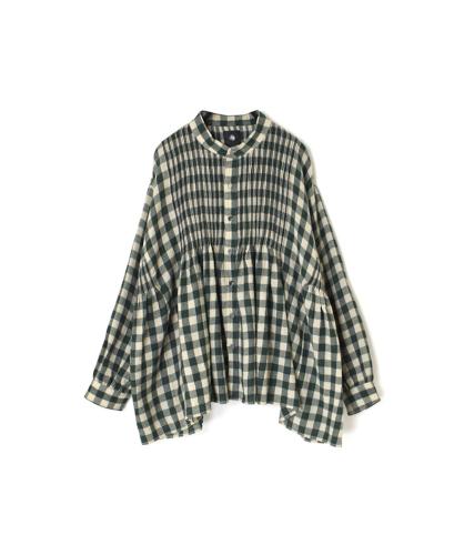 NMDS23591 (シャツ) BOILED WOOL BIG GINGHAM CHECK BANDED SHIRT WITH MINI PINTUCK