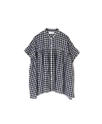NSL24021 (シャツ) COTTON FANCY GINGHAM CHECK BANDED COLLAR GATHERED SHIRT