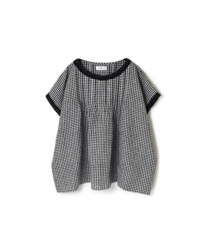 INSL24213 (ブラウス) 60'S POWER LOOM LINEN GINGHAM CHECK BOAT NECK PULLOVER WITH PINTUCK & LACE