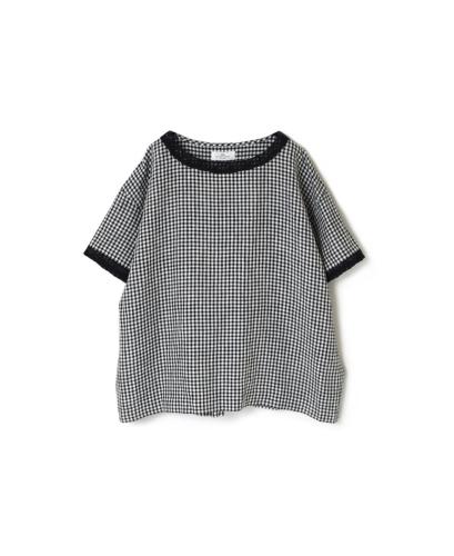 INSL24212 (ブラウス) 60'S POWER LOOM LINEN GINGHAM CHECK BOAT NECK PULLOVER WITH BACK SIDE PLEATS & LACE