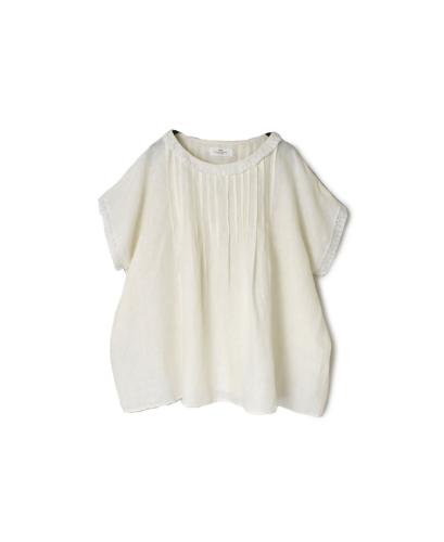 INSL24203 (ブラウス) 60'S POWER LOOM LINEN PLAIN BOAT NECK PULLOVER WITH PINTUCK & LACE
