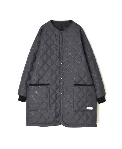 NAM2451PP(コート) PLAIN POLYESTER×PLAIN POLYESTER HEAT QUILT OVERSIZED NO COLLAR MIDI COAT WITH RIBBED CUFF