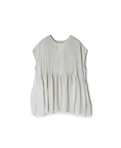 NMDS25231D(シャツ) COTTON&LINEN PATCHWORK(OVERDYE) CREW-NECK F/SL SHIRT WITH MINI PINTUCK