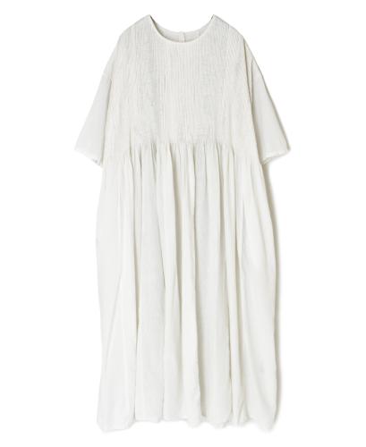 NMDS25232D(ワンピース) COTTON&LINEN PATCHWORK(OVERDYE) CREW-NECK S/SL SHIRT DRESS WITH MINI PINTUCK
