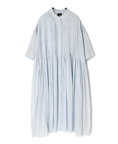 NMDS25254D(ワンピース) 80s ORGANIC DOBIE CHECK(OVERDYE) BANDED COLLAR MAXI DRESS WITH PINTUCK