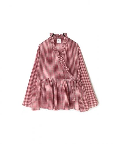 INMDS25021(ブラウス) HANDWOVEN COTTON/SILK GINGHAM CHECK FRILL CACHE COEUR