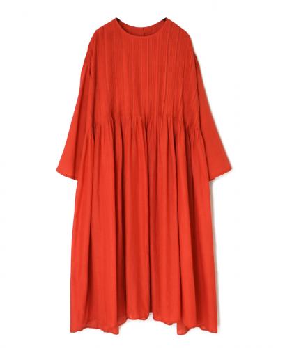 INMDS25044(ワンピース) 100s KHADI(100s×150s) CREW-NECK 3/4SL SHIRT DRESS WITH RANDOM PLEATS