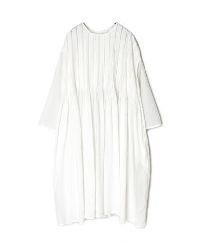 INMDS25044(ワンピース) 100s KHADI(100s×150s) CREW-NECK 3/4SL SHIRT DRESS WITH RANDOM PLEATS