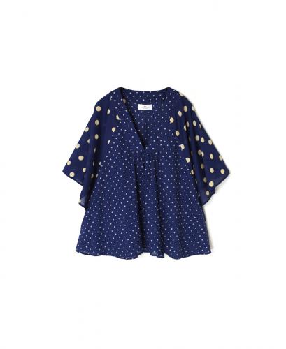 NSL25015(シャツ) 80s VOILE DOT PRINT(PATCHWORK) V-NECK FRARED SLEEVE PULLOVER