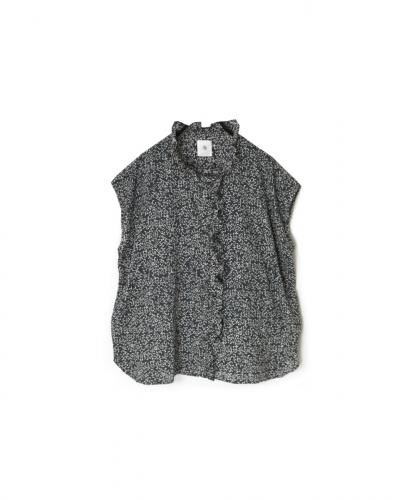 INMDS25092(シャツ) POWER LOOM COTTON DOBIE CHECK ARABESQUE SCREEN PRINT NO/SL FRILL COLLAR SHIRT