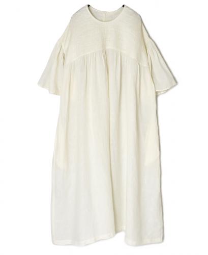 INMDS25003(ワンピース)YARN DYE AUTO LOOM 60s LINEN PLAIN BACK OPENING PULLOVER DRESS WITH MINI PINTUCK