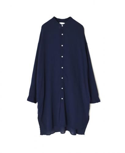 INAM2503GSD(シャツ) SINGLE GAUZE STRIPE OVERDYE BANDED COLLAR LONG SHIRT