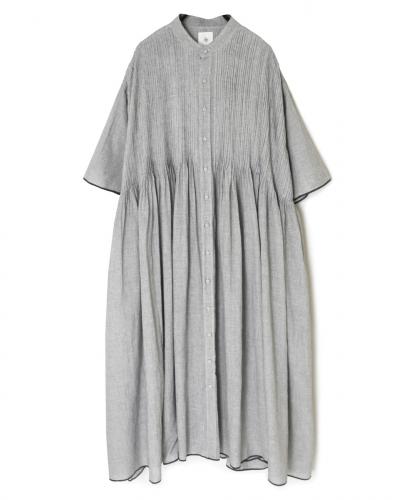 INMDS25054(ワンピース) HANDWOVEN COTTON SINGLE CHECK BANDED COLLAR SHIRT DRESS WITH PINTUCK