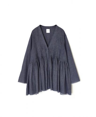 INMDS25051(ブラウス) HANDWOVEN COTTON SINGLE CHECK WRAP BLOUSE WITH PINTUCK