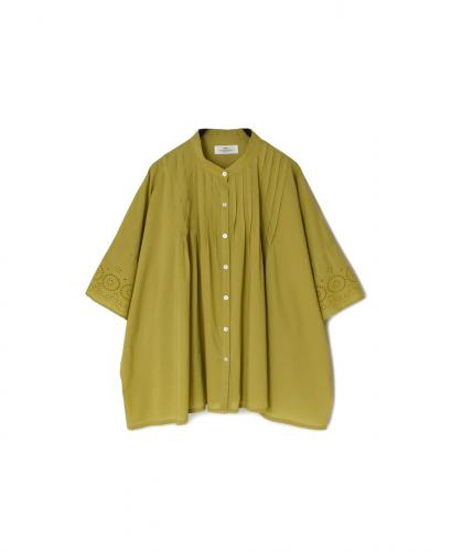 INSL24221 (シャツ) 80s VOILE PLAIN WITH CUT WORK LACE BANDED COLLAR PINTUCK SHIRT