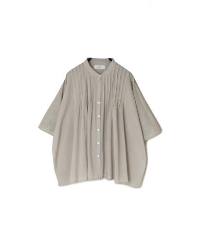 INSL24221 (シャツ) 80s VOILE PLAIN WITH CUT WORK LACE BANDED COLLAR PINTUCK SHIRT