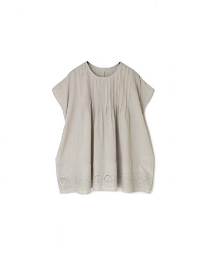 INSL24223 (ブラウス) 80s VOILE PLAIN WITH CUT WORK LACE CREW-NECK FRENCH/SL SHIRT WITH PINTUCK